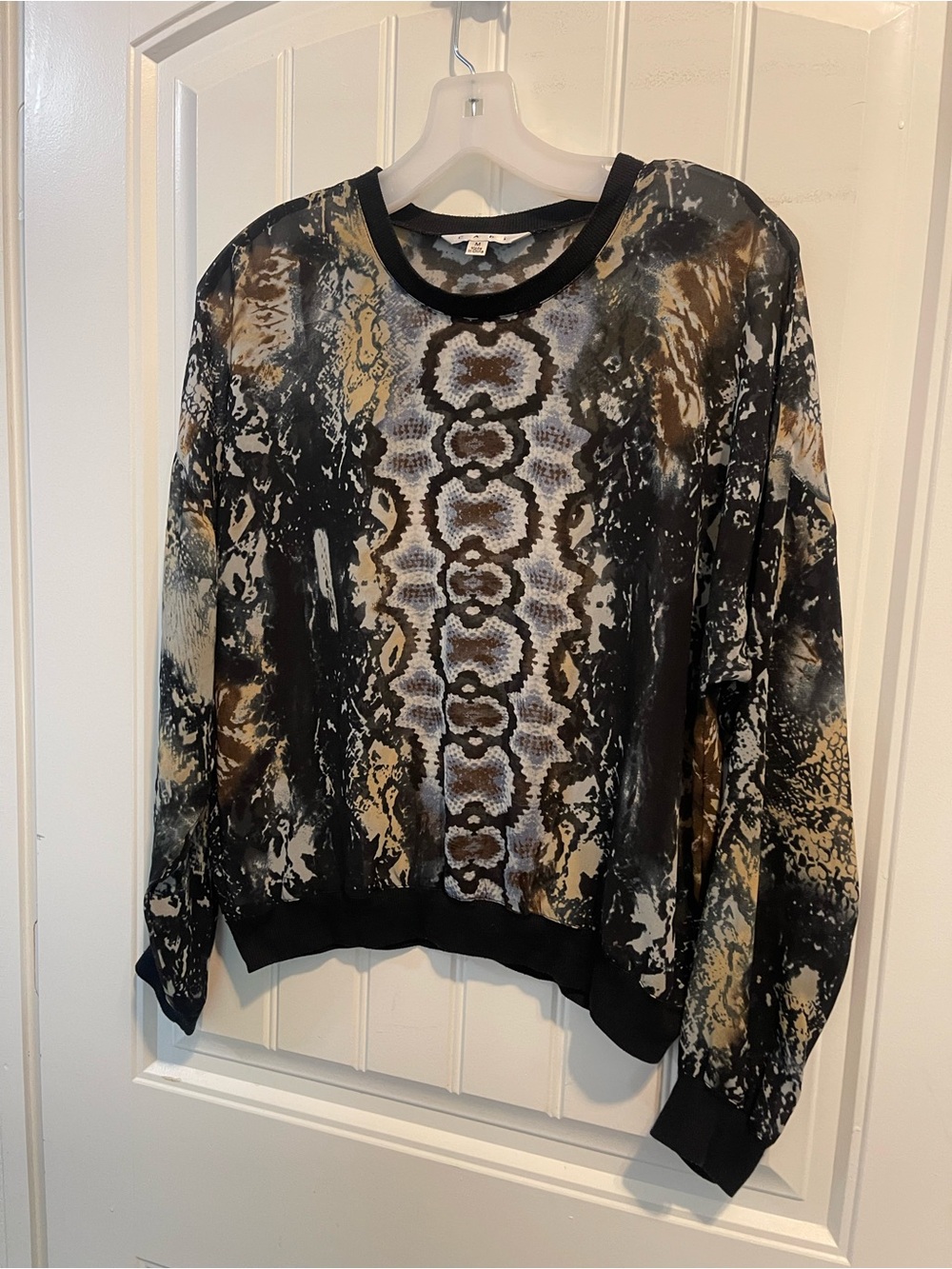Cabi Womens Black & Brown Snake-Print Pullover Sweater